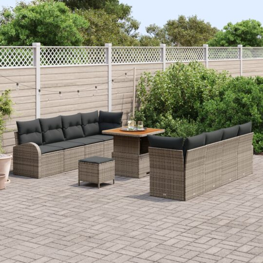 3362368 3 Set de canapele pentru grădină cu pernă 11 pcs Gri Rattan poli 3362368 3