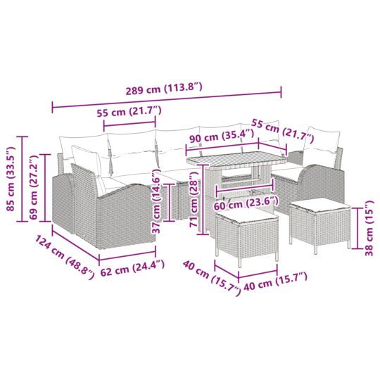 3362381 12 Set de canapele pentru grădină cu pernă 10 pcs Bej Rattan poli 3362381 12
