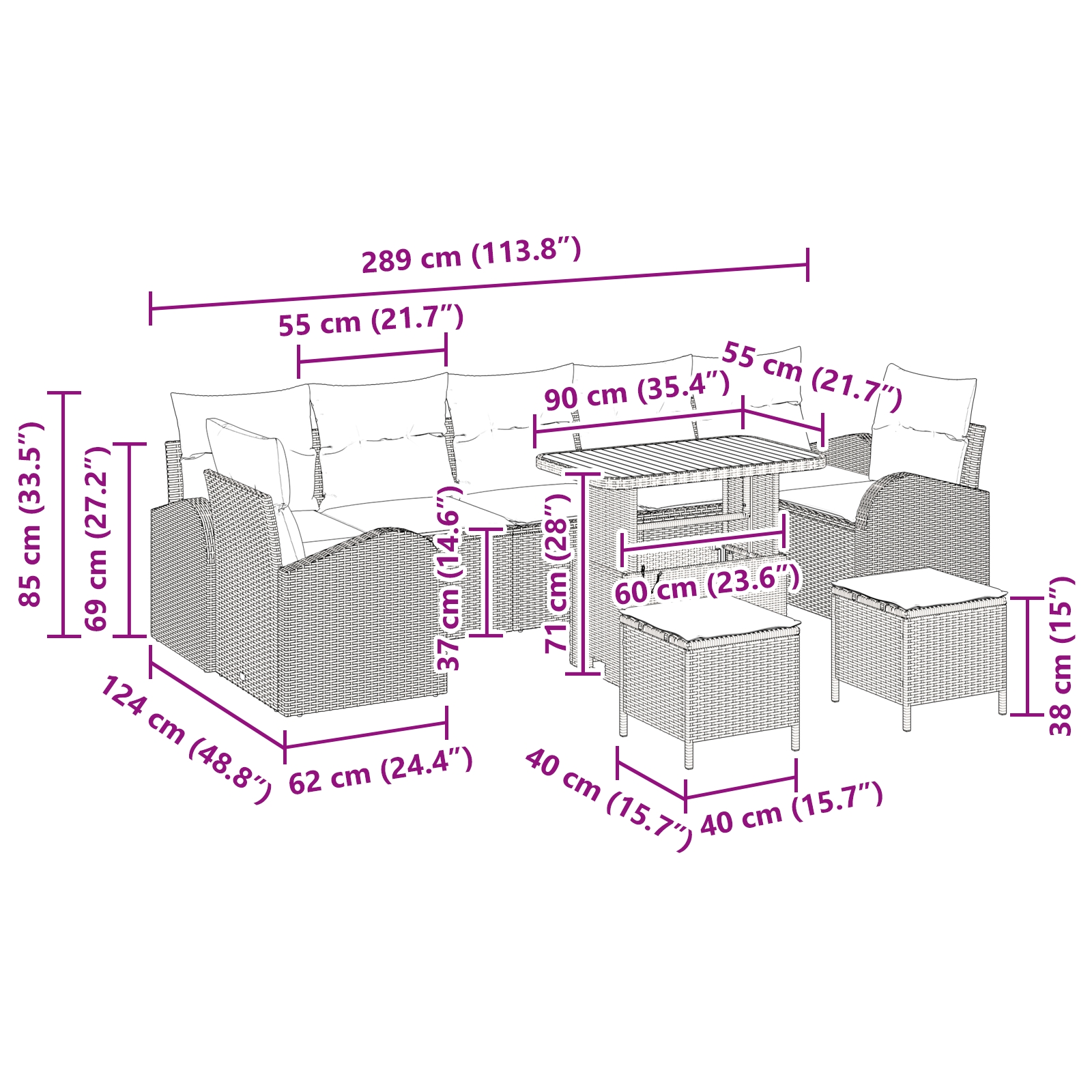 3362381 12 Set de canapele pentru grădină cu pernă 10 pcs Bej Rattan poli Set de canapele pentru grădină cu pernă 10 pcs Bej Rattan poli - imagine 12