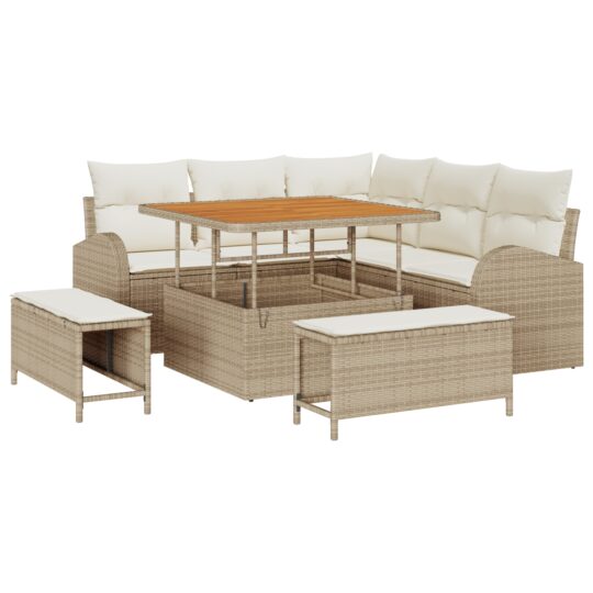 Alternative view of Set de canapele pentru grădină cu pernă 8 pcs Bej Rattan poli