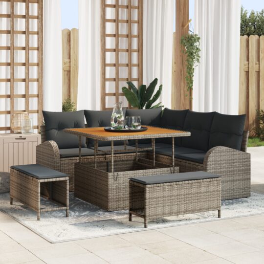 Set de canapele pentru grădină cu pernă 8 pcs Gri Rattan poli