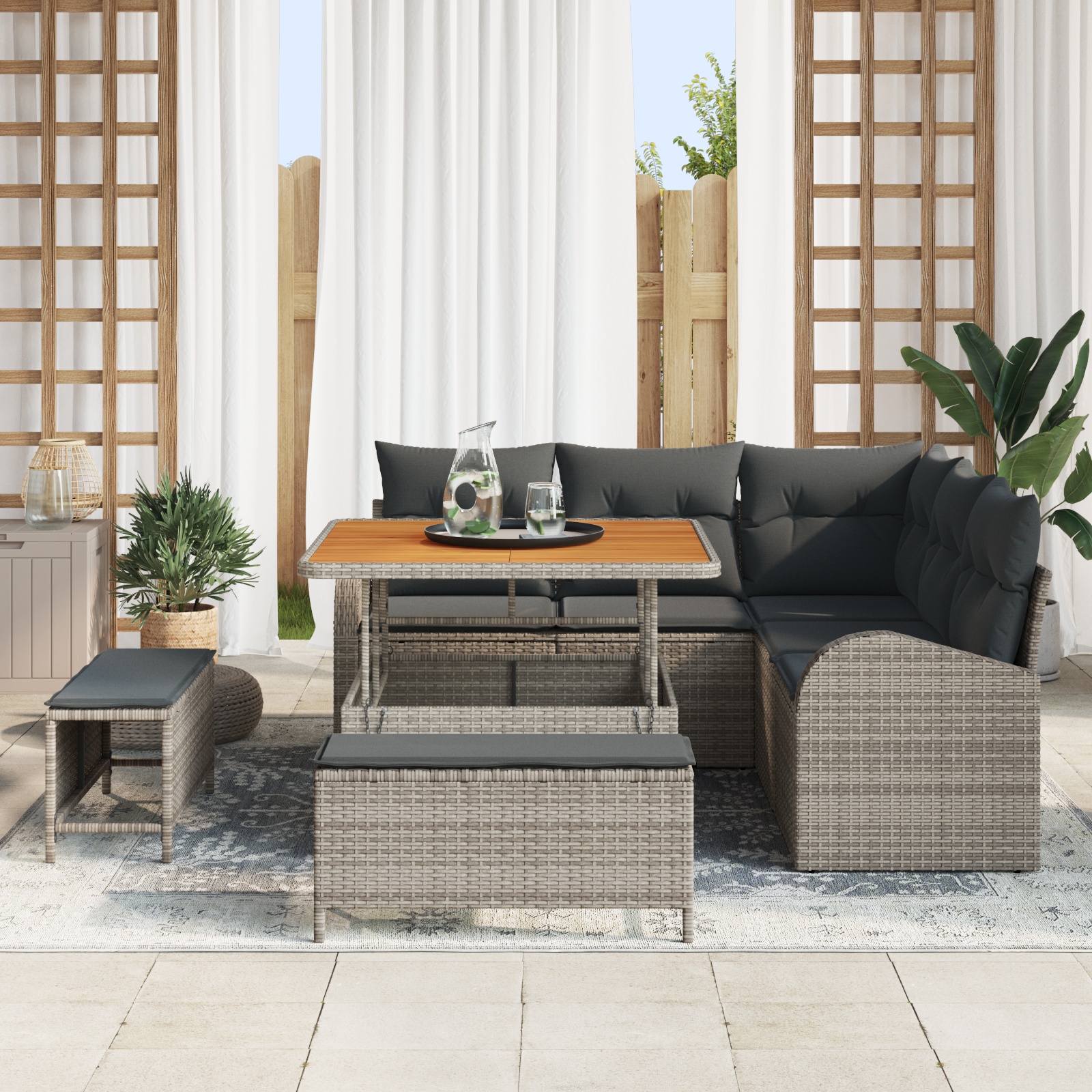 3362388 3 Set de canapele pentru grădină cu pernă 8 pcs Gri Rattan poli Set de canapele pentru grădină cu pernă 8 pcs Gri Rattan poli - imagine 3