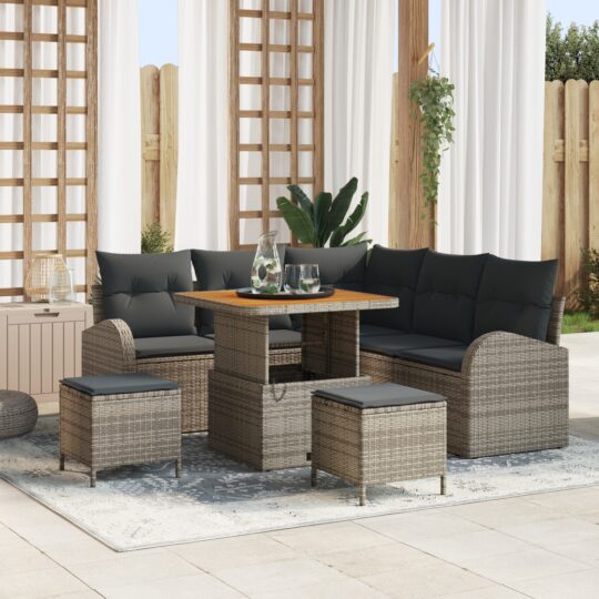 Set de canapele pentru grădină cu pernă 8 pcs Gri Rattan poli