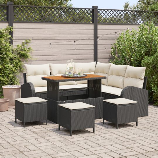Set de canapele pentru grădină cu pernă 9 pcs Negru Rattan poli