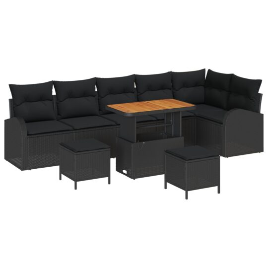 Alternative view of Set de canapele pentru grădină cu pernă 9 pcs Negru Rattan poli