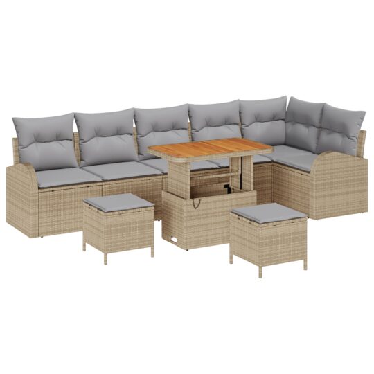 Alternative view of Set de canapele pentru grădină cu pernă 9 pcs Bej Rattan poli