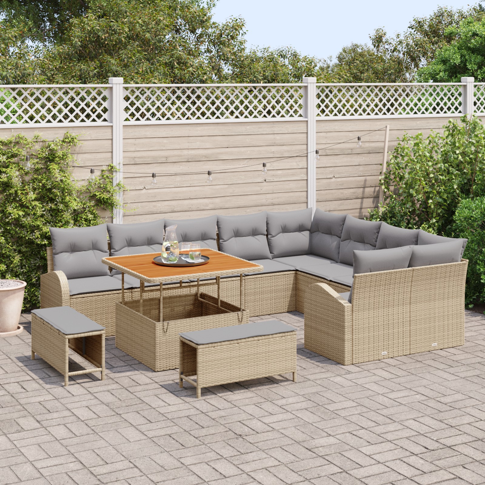 3362427 3 Set de canapele pentru grădină cu pernă 12 pcs Bej Rattan poli Set de canapele pentru grădină cu pernă 12 pcs Bej Rattan poli - imagine 3