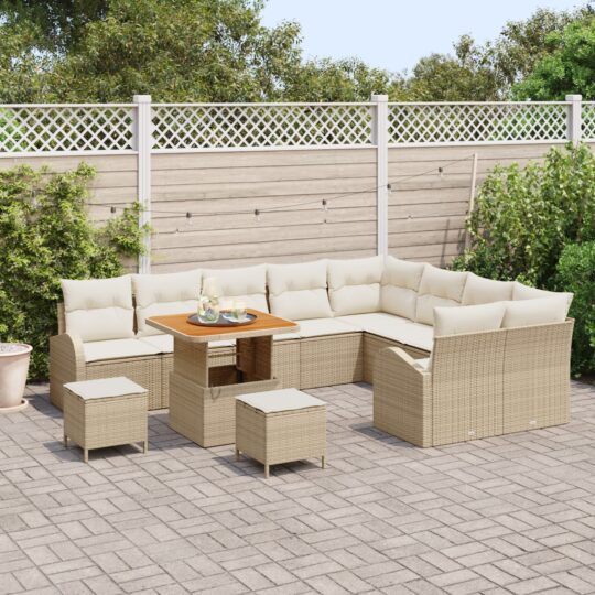 3362431 3 Set de canapele pentru grădină cu pernă 12 pcs Bej Rattan poli 3362431 3