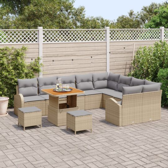 3362432 3 Set de canapele pentru grădină cu pernă 12 pcs Bej Rattan poli 3362432 3