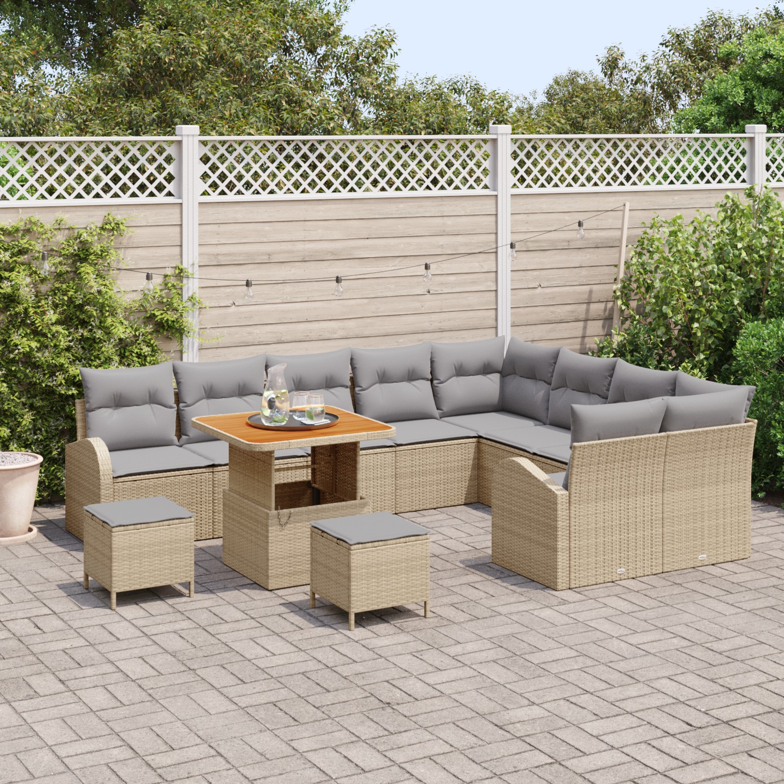 3362432 3 Set de canapele pentru grădină cu pernă 12 pcs Bej Rattan poli Set de canapele pentru grădină cu pernă 12 pcs Bej Rattan poli - imagine 3