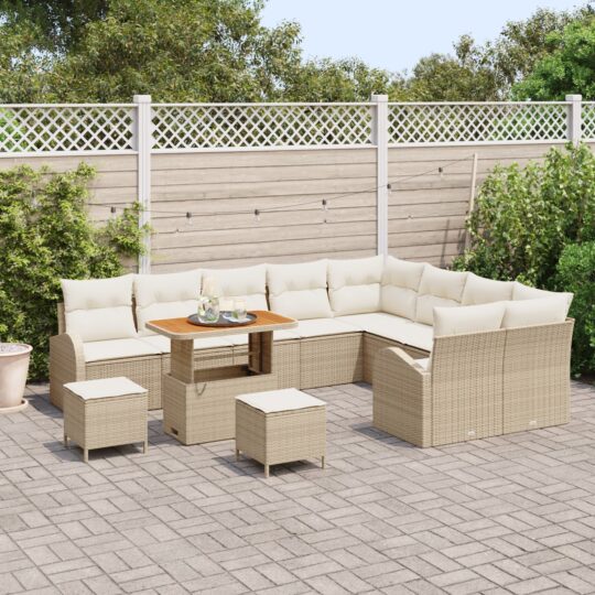 3362436 3 Set de canapele pentru grădină cu pernă 12 pcs Bej Rattan poli 3362436 3