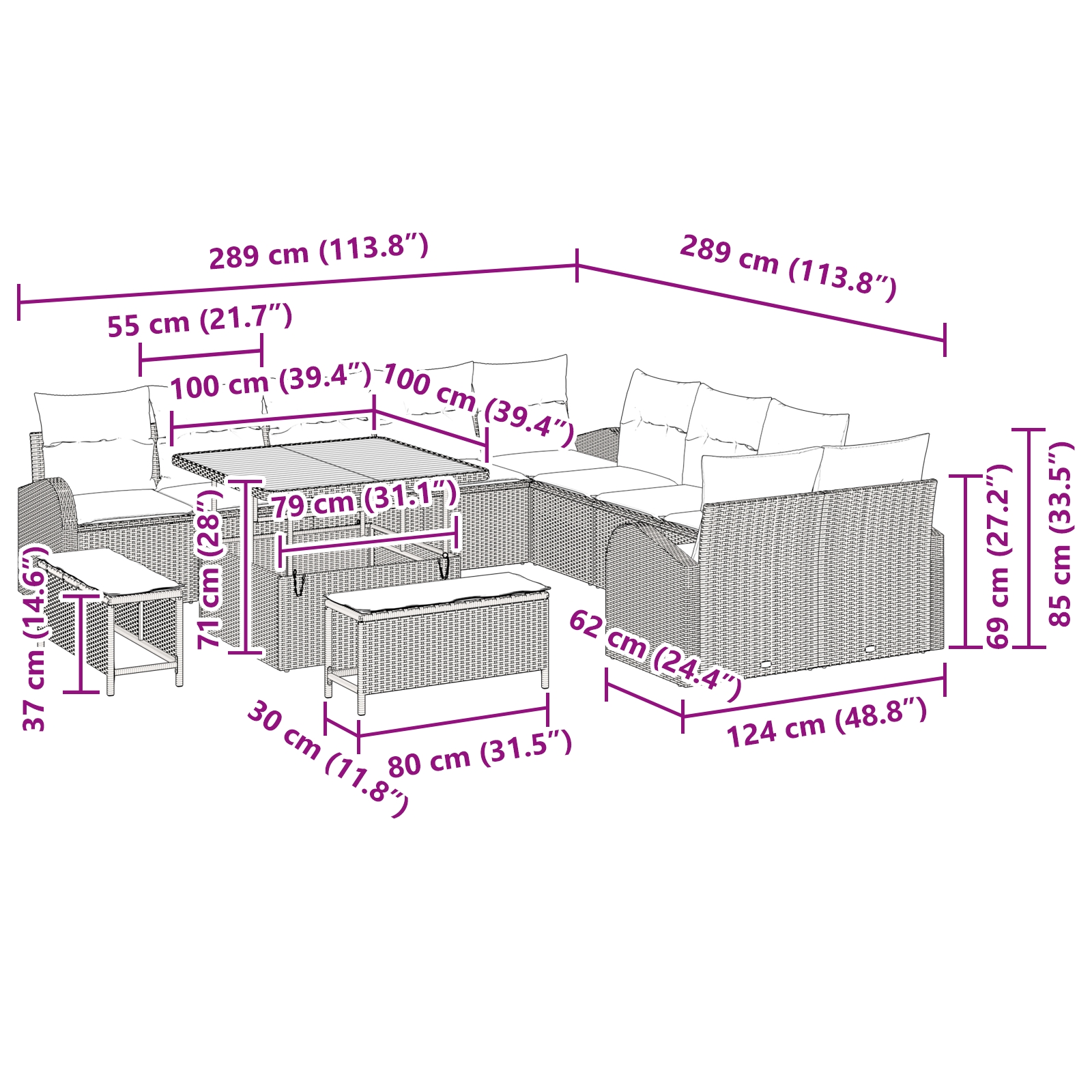 3362448 12 Set de canapele pentru grădină cu pernă 13 pcs Gri Rattan poli Set de canapele pentru grădină cu pernă 13 pcs Gri Rattan poli - imagine 12