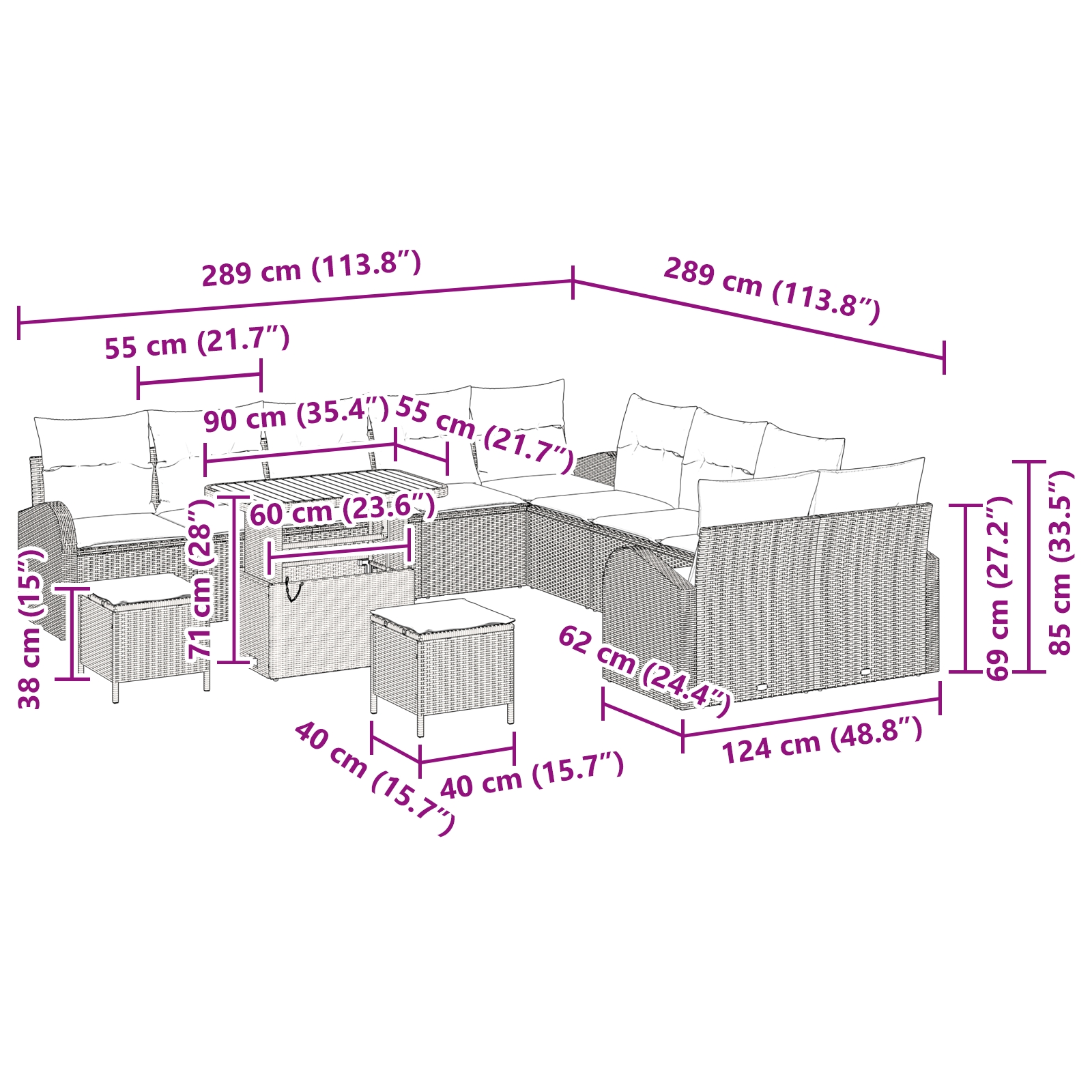 3362457 12 Set de canapele pentru grădină cu pernă 13 pcs Bej Rattan poli Set de canapele pentru grădină cu pernă 13 pcs Bej Rattan poli - imagine 12