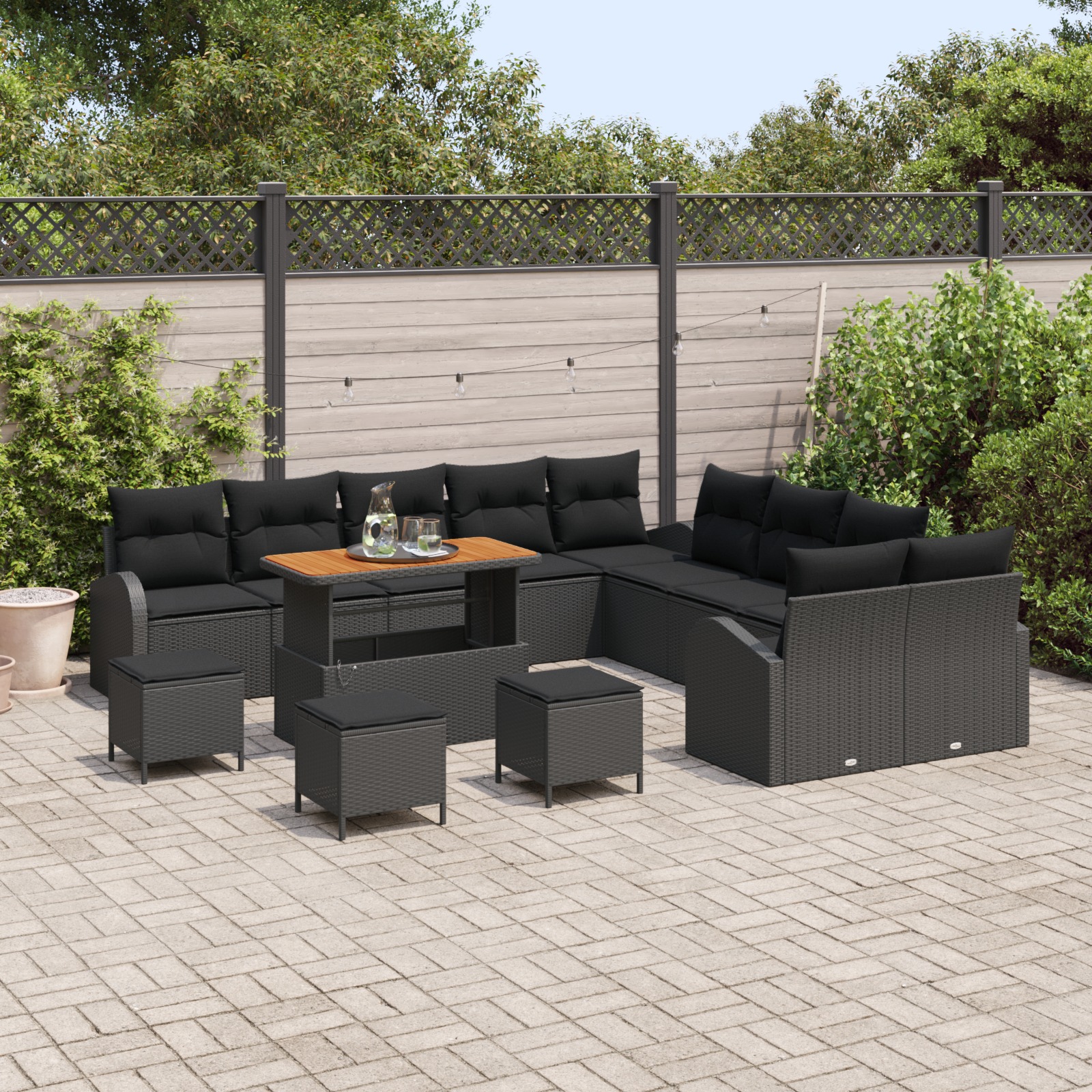 3362459 3 Set de canapele pentru grădină 14 pcs Negru Rattan poli Set de canapele pentru grădină 14 pcs Negru Rattan poli - imagine 3