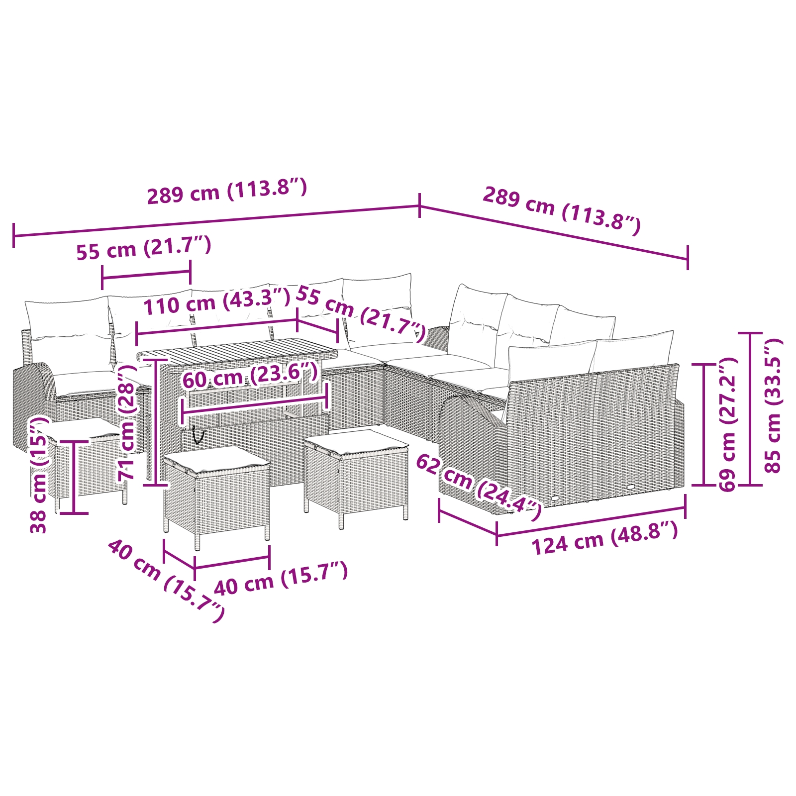 3362461 12 Set de canapele pentru grădină cu pernă 14 pcs Bej Rattan poli Set de canapele pentru grădină cu pernă 14 pcs Bej Rattan poli - imagine 12