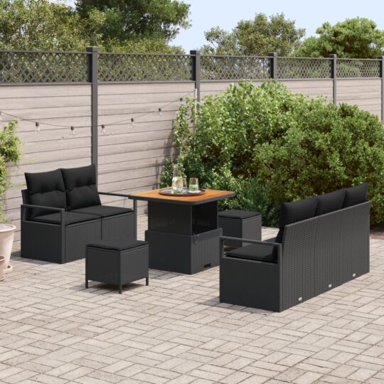 3362464 3 Set de canapele pentru grădină cu pernă 8 pcs Negru Rattan poli 3362464 3
