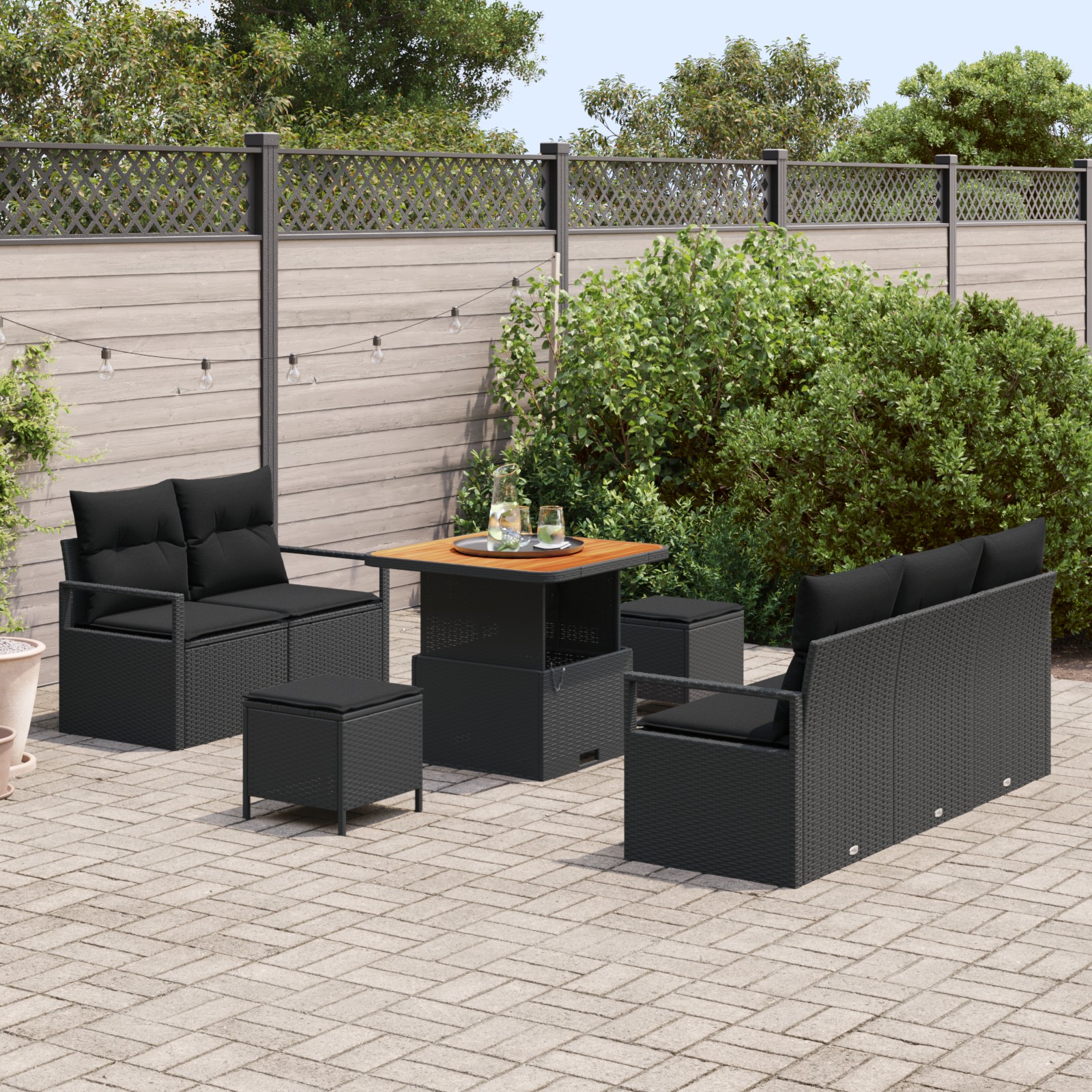 3362464 3 Set de canapele pentru grădină cu pernă 8 pcs Negru Rattan poli Set de canapele pentru grădină cu pernă 8 pcs Negru Rattan poli - imagine 3