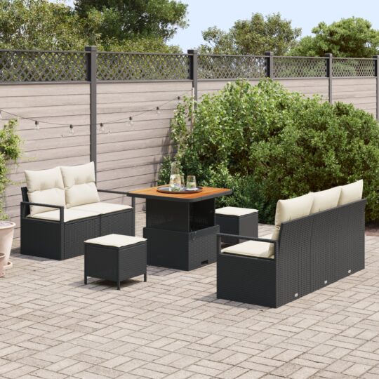 3362465 3 Set de canapele pentru grădină cu pernă 8 pcs Negru Rattan poli 3362465 3