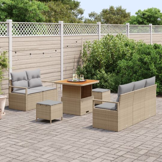 3362467 3 Set de canapele pentru grădină cu pernă 8 pcs Bej Rattan poli 3362467 3
