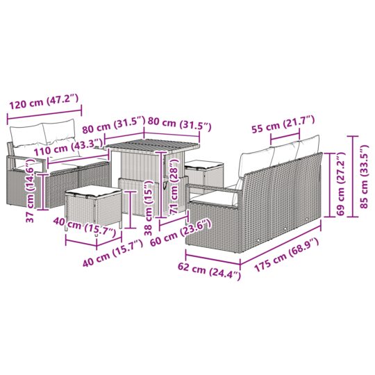 3362468 12 Set de canapele pentru grădină cu pernă 8 pcs Gri Rattan poli 3362468 12