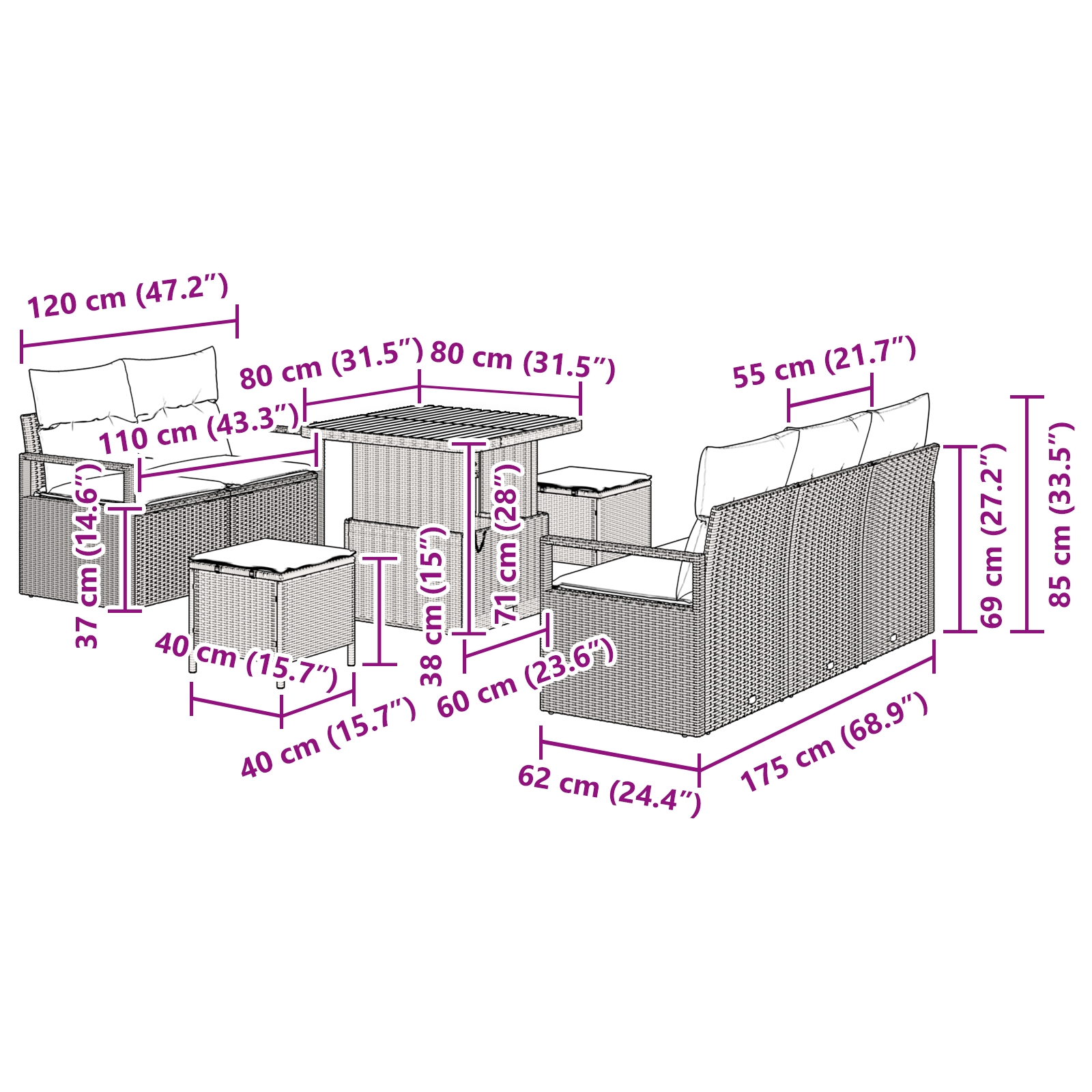 3362468 12 Set de canapele pentru grădină cu pernă 8 pcs Gri Rattan poli Set de canapele pentru grădină cu pernă 8 pcs Gri Rattan poli - imagine 12