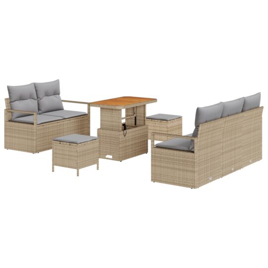 3362472 2 Set de canapele pentru grădină cu pernă 8 pcs Bej Rattan poli 3362472 2