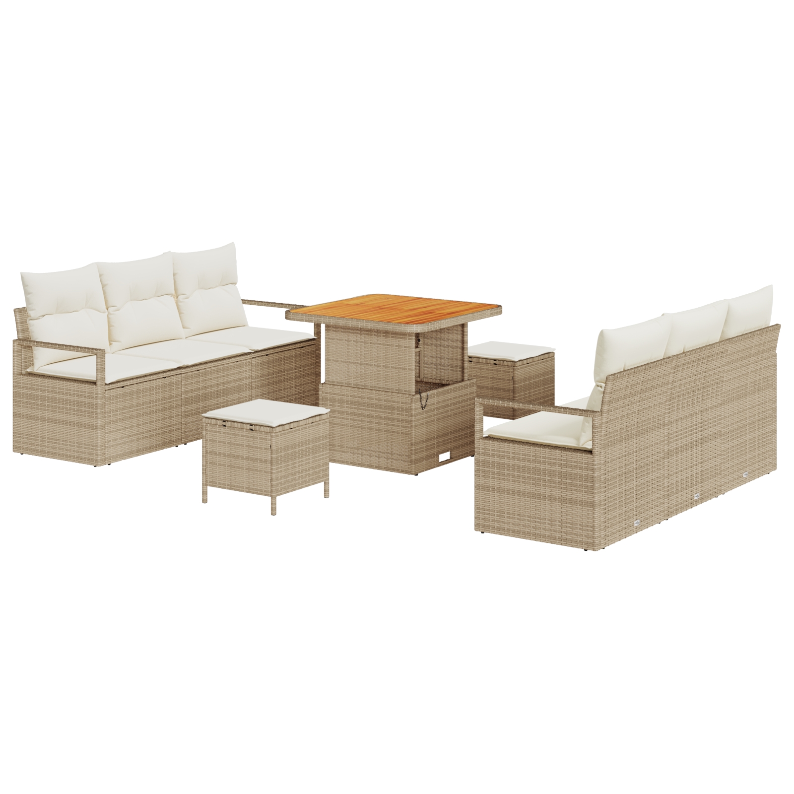 3362476 2 Set de canapele pentru grădină cu pernă 9 pcs Bej Rattan poli Set de canapele pentru grădină cu pernă 9 pcs Bej Rattan poli - imagine 2
