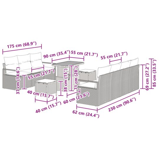 3362492 12 Set de canapele pentru grădină cu pernă 10 pcs Bej Rattan poli 3362492 12