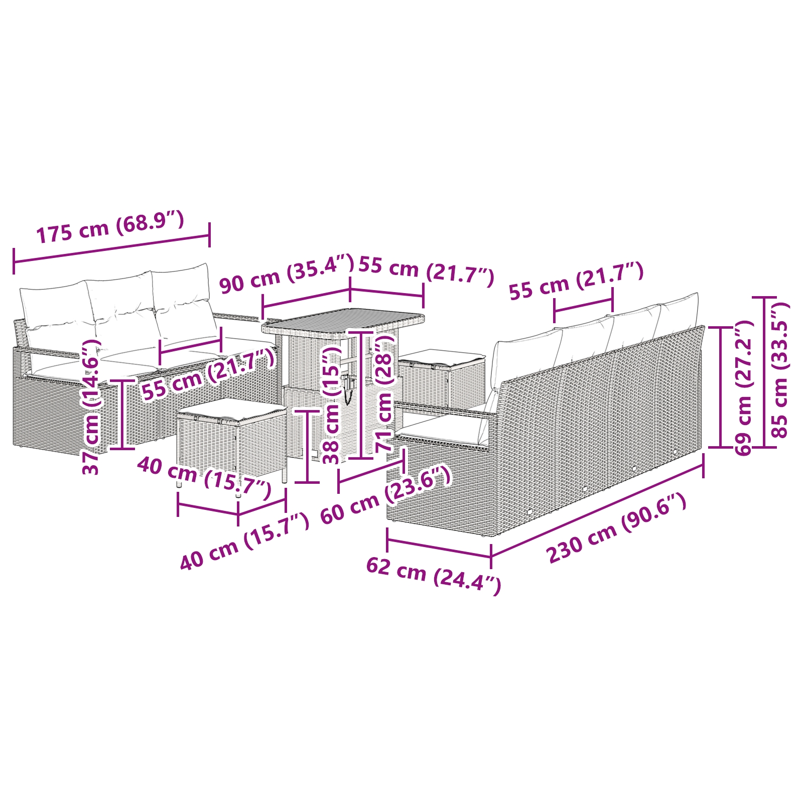 3362493 12 Set de canapele pentru grădină cu pernă 10 pcs Gri Rattan poli Set de canapele pentru grădină cu pernă 10 pcs Gri Rattan poli - imagine 12