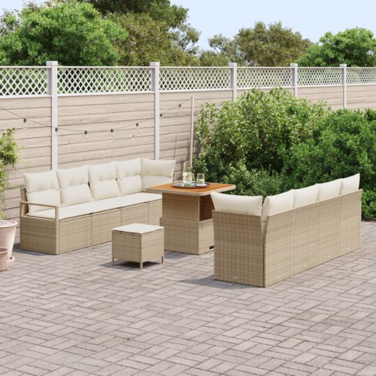 3362496 3 Set de canapele pentru grădină cu pernă 11 pcs Bej Rattan poli 3362496 3