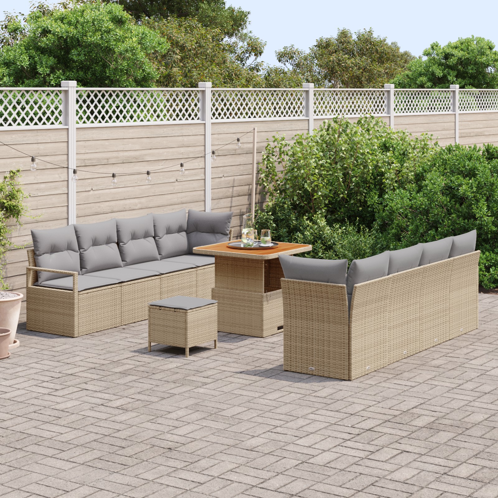 3362497 3 Set de canapele pentru grădină cu pernă 11 pcs Bej Rattan poli Set de canapele pentru grădină cu pernă 11 pcs Bej Rattan poli - imagine 3