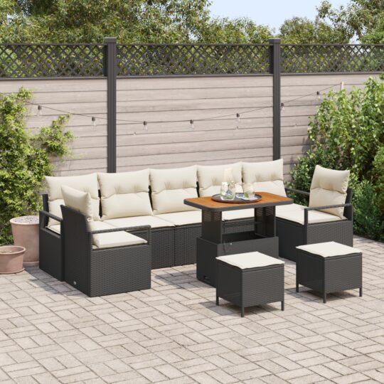 Set de canapele pentru grădină 10 pcs Negru Rattan poli