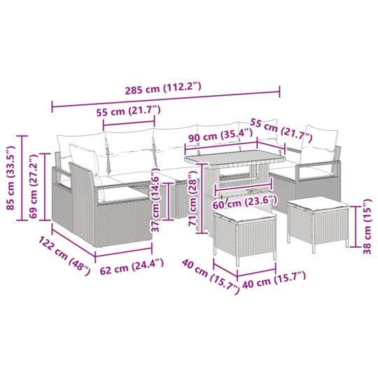 3362512 12 Set de canapele pentru grădină 10 pcs Bej Rattan poli 3362512 12