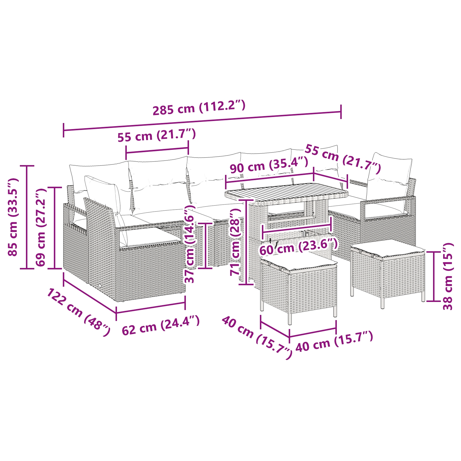 3362512 12 Set de canapele pentru grădină 10 pcs Bej Rattan poli Set de canapele pentru grădină 10 pcs Bej Rattan poli - imagine 12