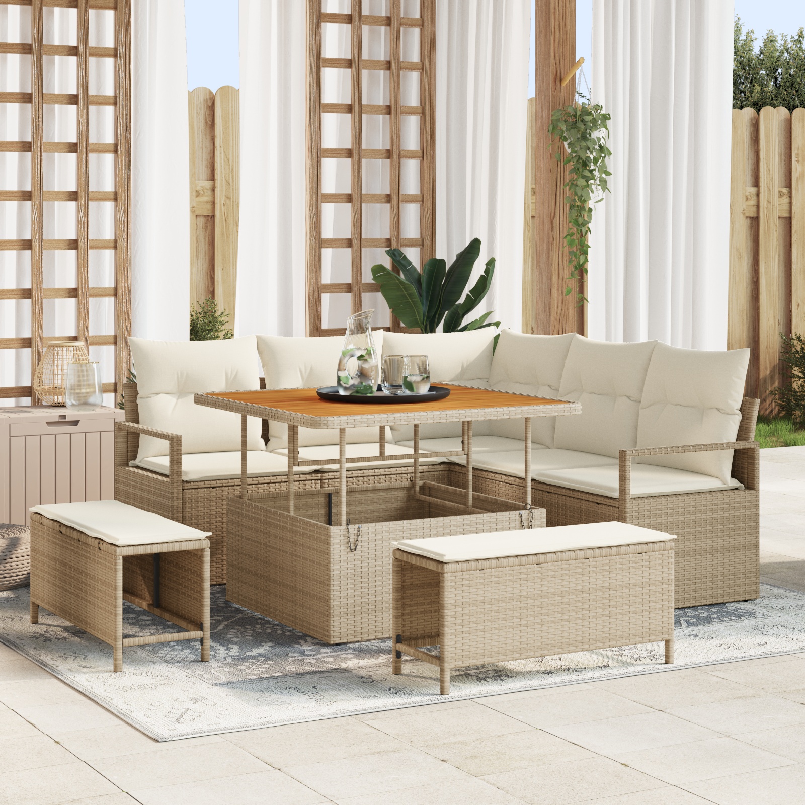 3362516 1 Set de canapele pentru grădină cu pernă 8 pcs Bej Rattan poli Set de canapele pentru grădină cu pernă 8 pcs Bej Rattan poli