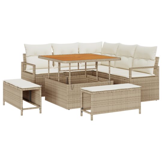 Alternative view of Set de canapele pentru grădină cu pernă 8 pcs Bej Rattan poli