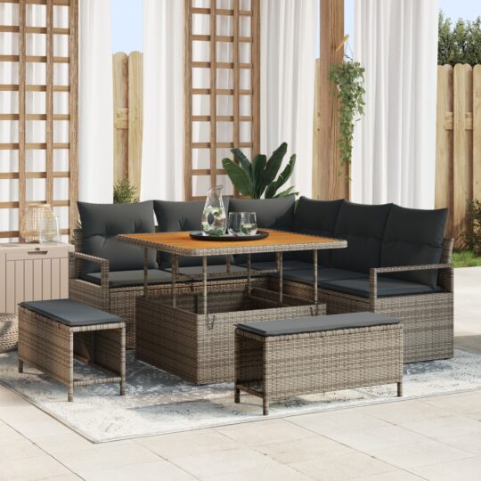 Set de canapele pentru grădină cu pernă 8 pcs Gri Rattan poli