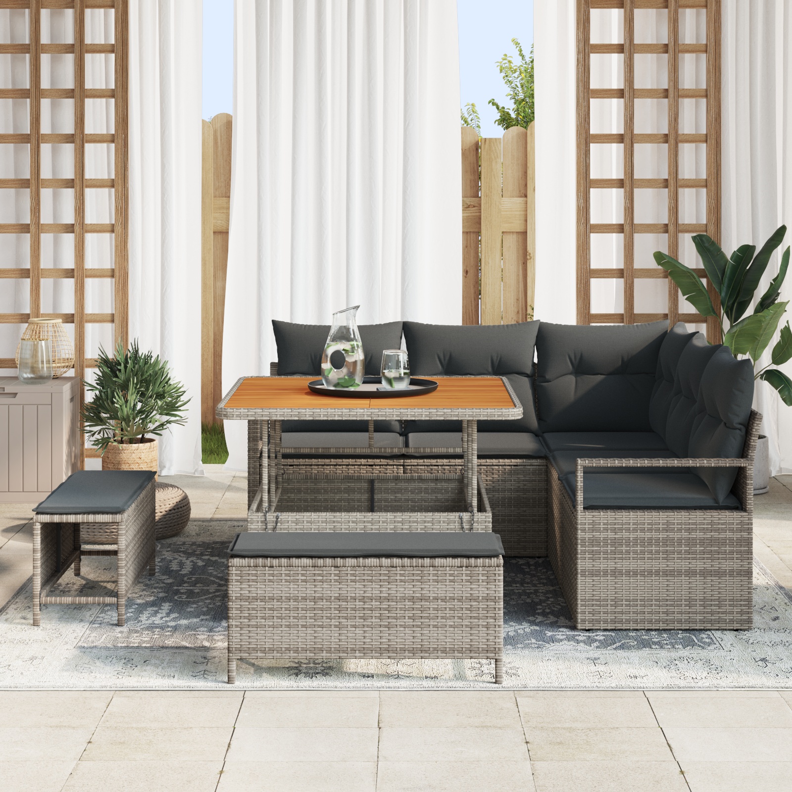 3362518 3 Set de canapele pentru grădină cu pernă 8 pcs Gri Rattan poli Set de canapele pentru grădină cu pernă 8 pcs Gri Rattan poli - imagine 3