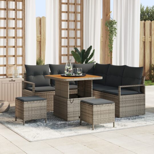 Set de canapele pentru grădină cu pernă 8 pcs Gri Rattan poli