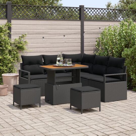 Set de canapele pentru grădină cu pernă 8 pcs Negru Rattan poli