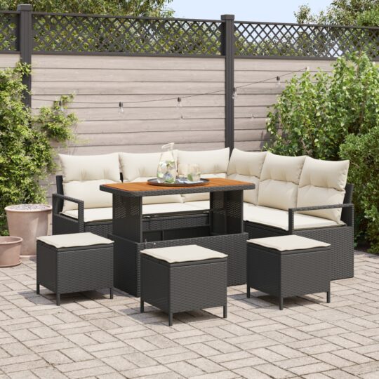 Set de canapele pentru grădină cu pernă 9 pcs Negru Rattan poli