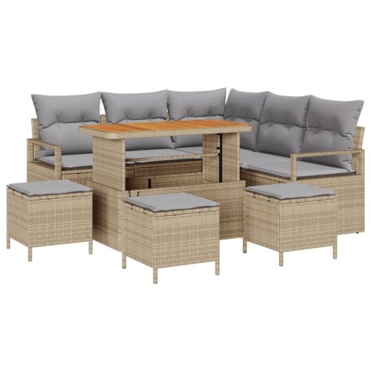 Alternative view of Set de canapele pentru grădină cu pernă 9 pcs Bej Rattan poli