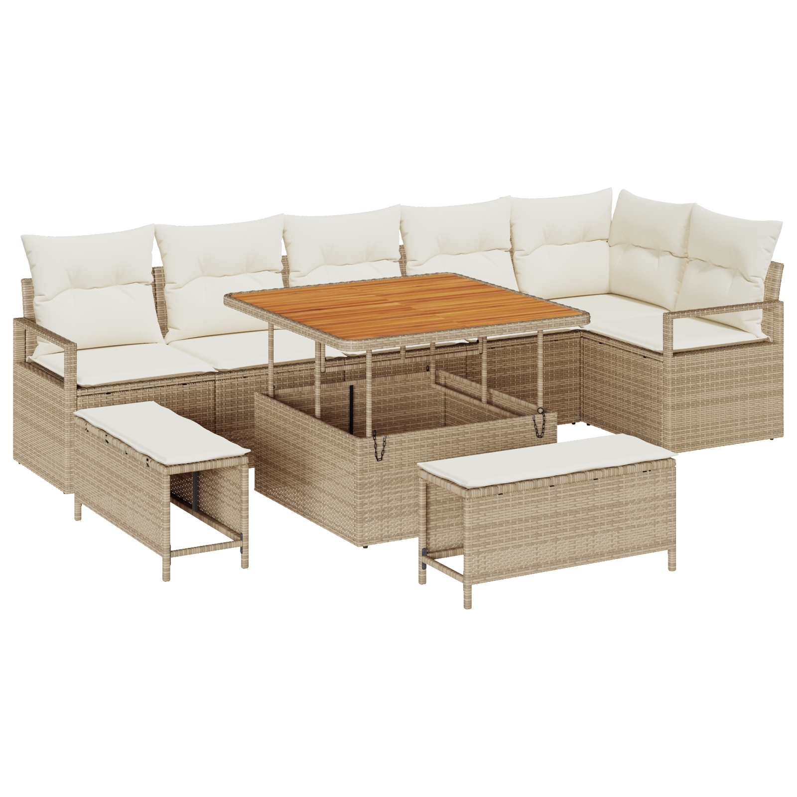 3362536 2 Set de canapele pentru grădină cu pernă 9 pcs Bej Rattan poli Set de canapele pentru grădină cu pernă 9 pcs Bej Rattan poli - imagine 2