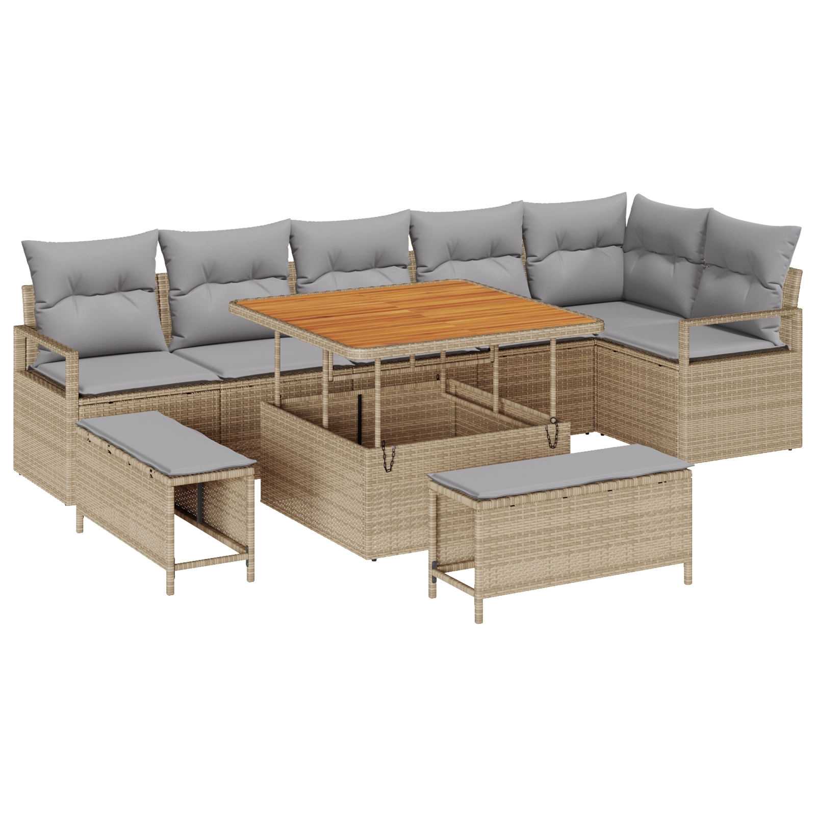 3362537 2 Set de canapele pentru grădină cu pernă 9 pcs Bej Rattan poli Set de canapele pentru grădină cu pernă 9 pcs Bej Rattan poli - imagine 2