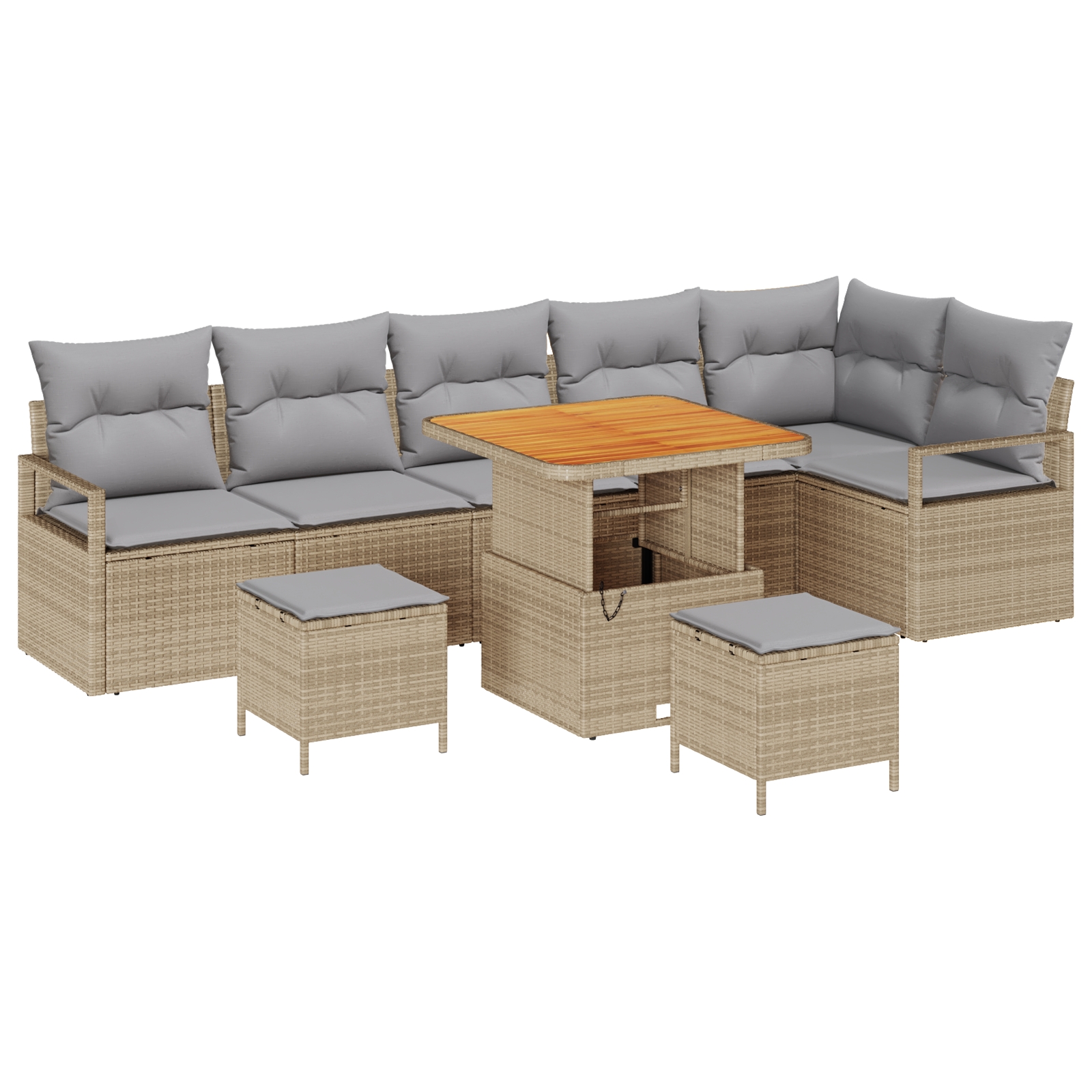 3362542 2 Set de canapele pentru grădină cu pernă 9 pcs Bej Rattan poli Set de canapele pentru grădină cu pernă 9 pcs Bej Rattan poli - imagine 2