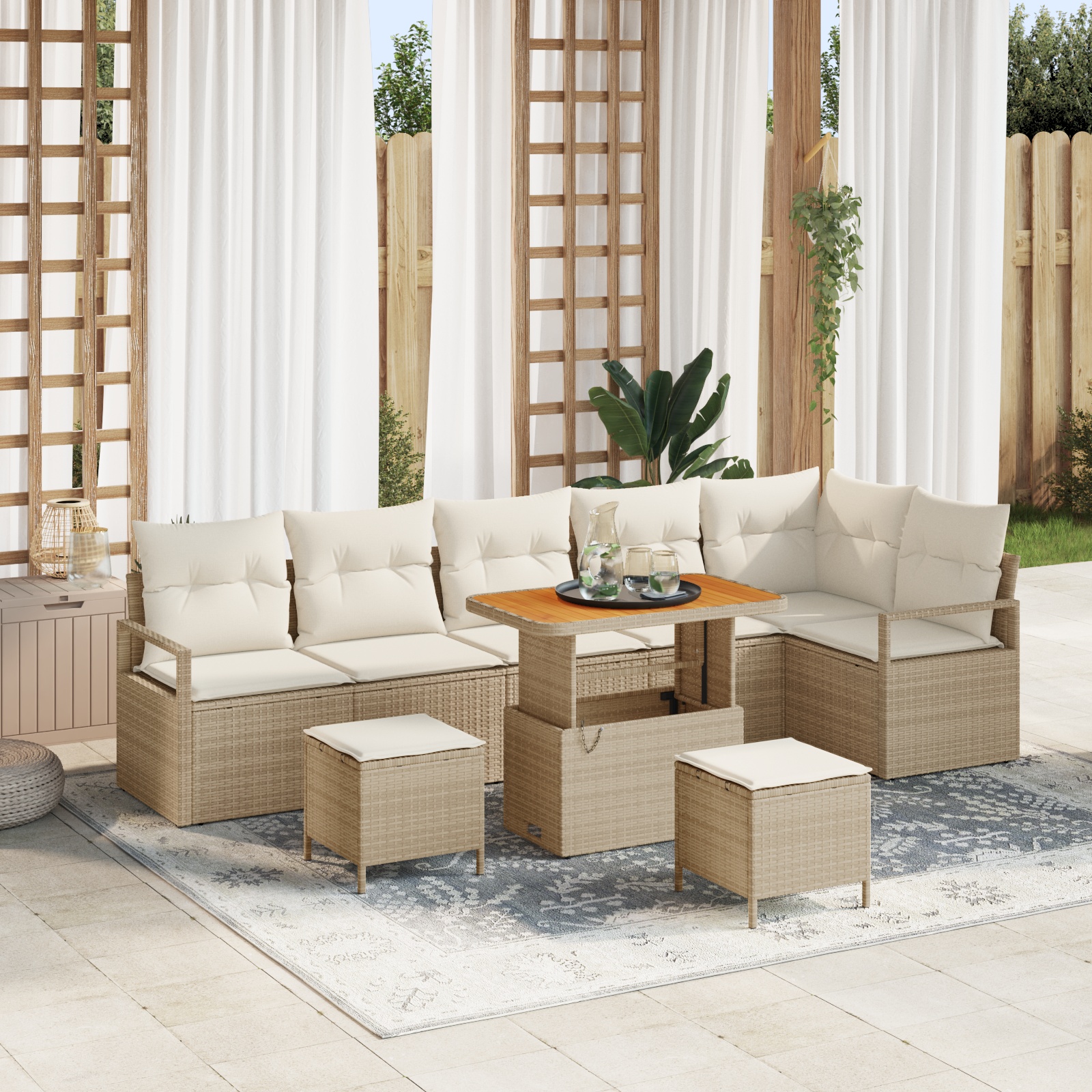 3362546 1 Set de canapele pentru grădină cu pernă 9 pcs Bej Rattan poli Set de canapele pentru grădină cu pernă 9 pcs Bej Rattan poli