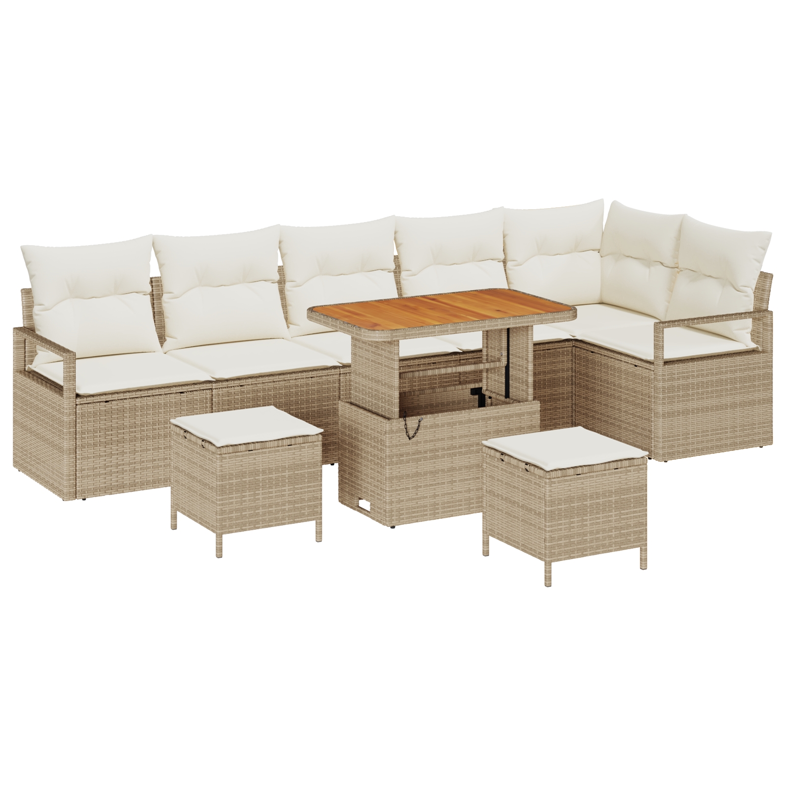 3362546 2 Set de canapele pentru grădină cu pernă 9 pcs Bej Rattan poli Set de canapele pentru grădină cu pernă 9 pcs Bej Rattan poli - imagine 2