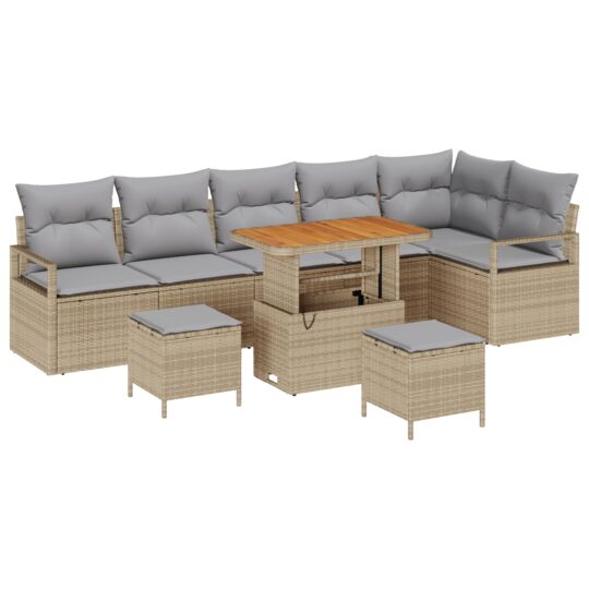 Alternative view of Set de canapele pentru grădină cu pernă 9 pcs Bej Rattan poli