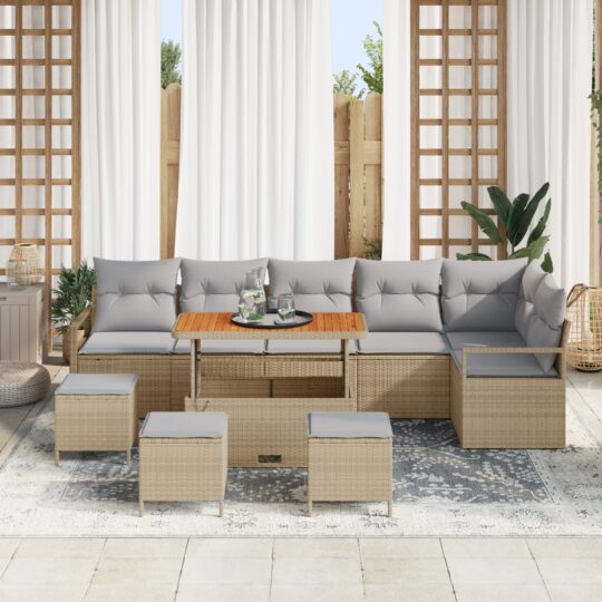 3362552 3 Set de canapele pentru grădină cu pernă 10 pcs Bej Rattan poli 3362552 3