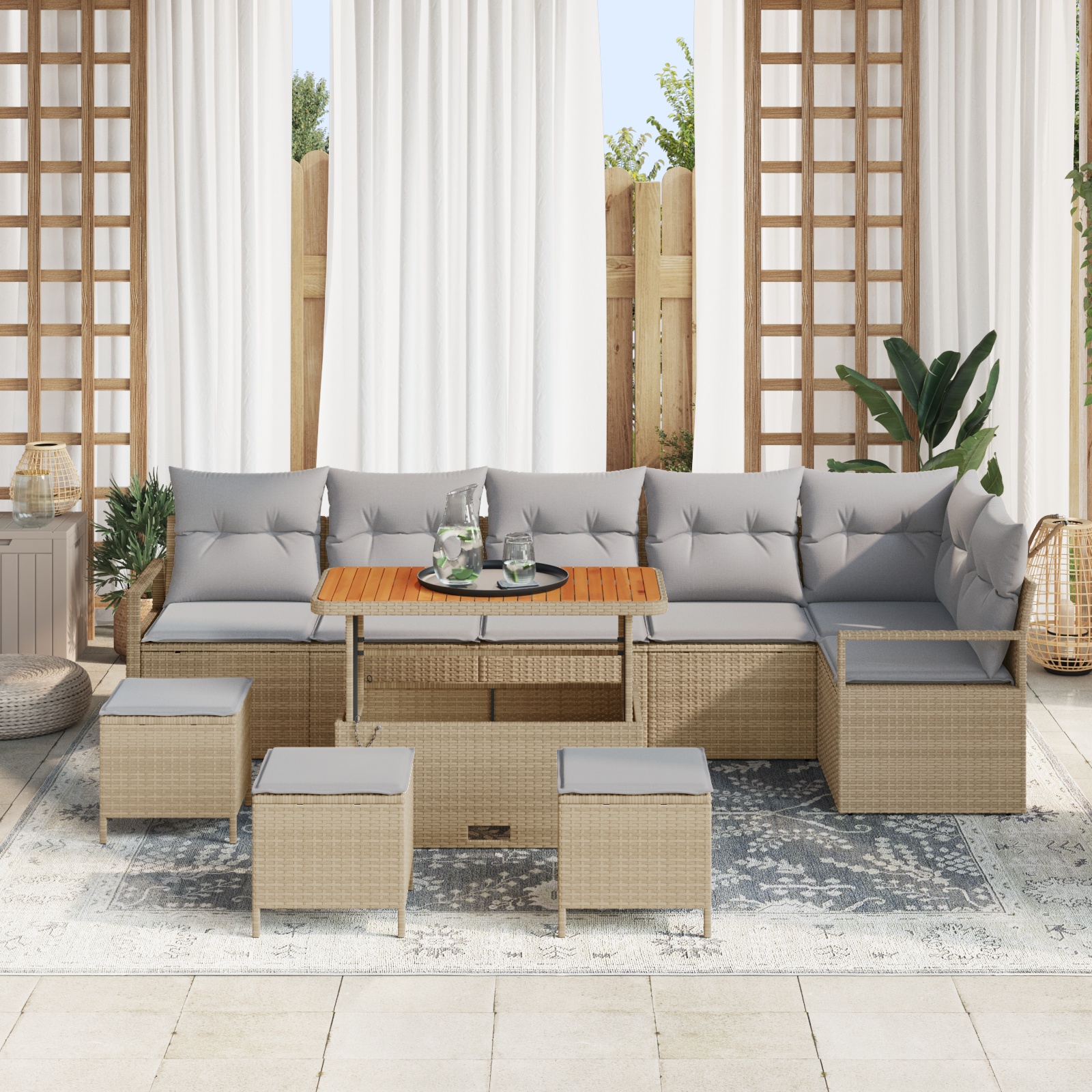 3362552 3 Set de canapele pentru grădină cu pernă 10 pcs Bej Rattan poli Set de canapele pentru grădină cu pernă 10 pcs Bej Rattan poli - imagine 3